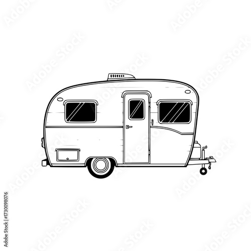 Vector art of vintage camper a charming illustration of a classic travel trailer, evoking nostalgia and adventure with its retro design and compact, cozy appeal for road trips