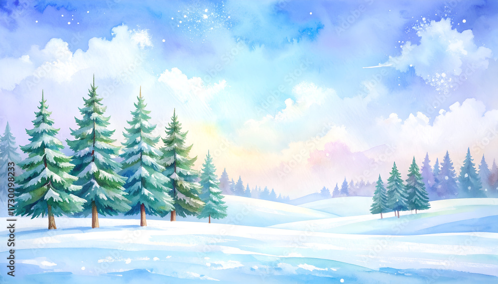 Naklejka premium Winter Landscape with Pine Trees