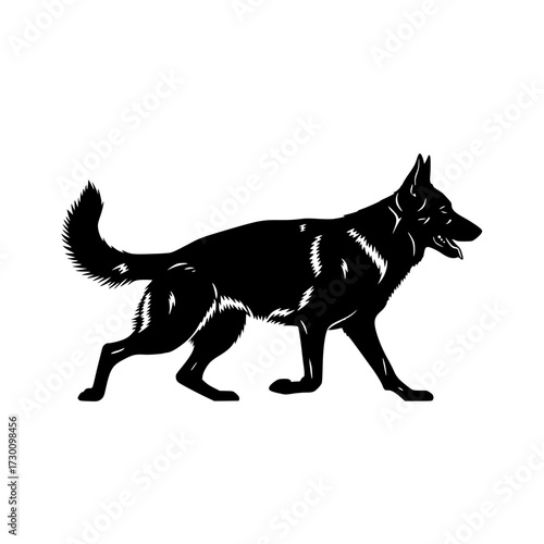 Vector art of silhouette of a german shepherd a striking black and white image capturing the elegance and power of this loyal and intelligent canine breed