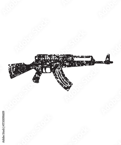 Distressed AK47 Rifle Silhouette Vector Isolated on White.