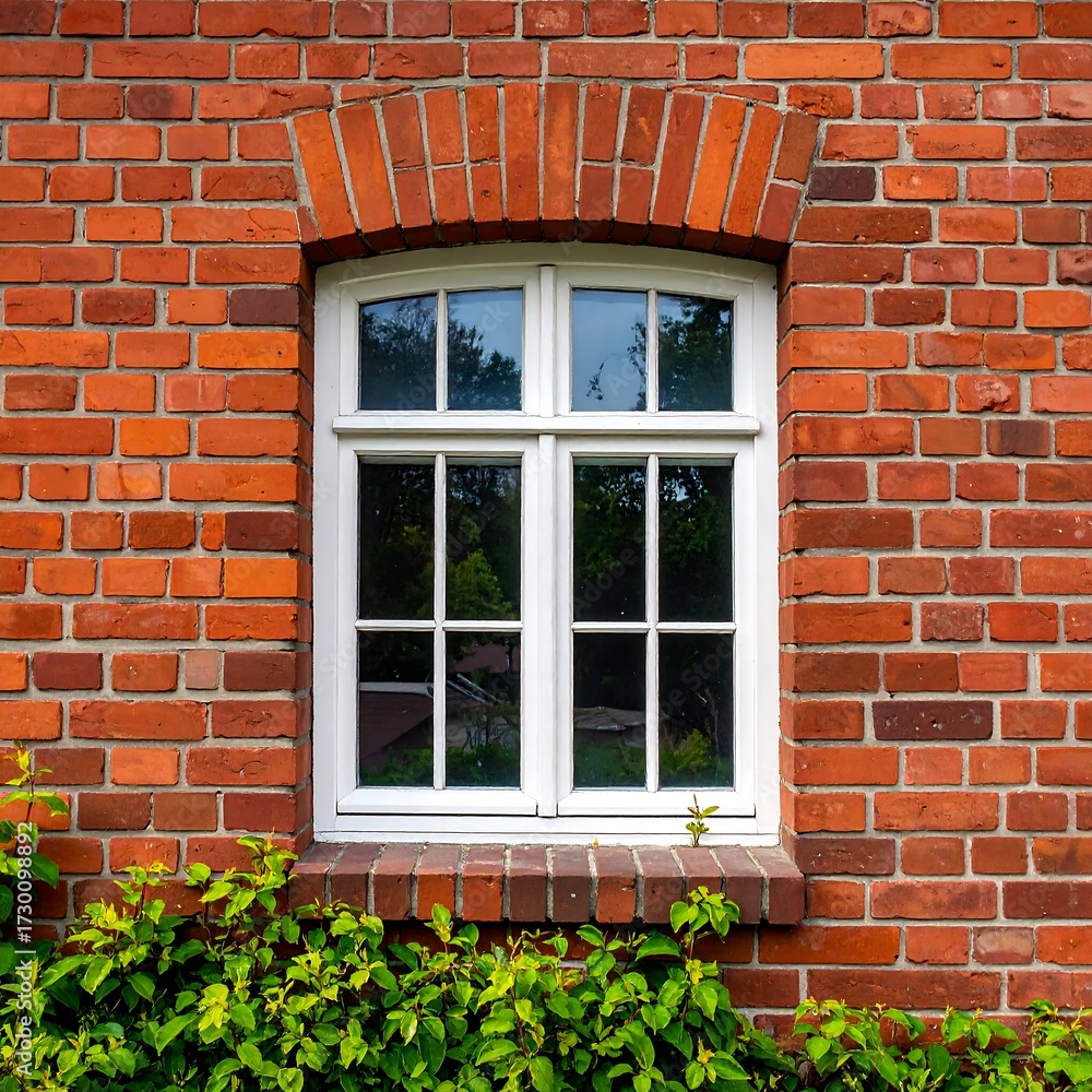 Fototapeta premium Brick wall with white window