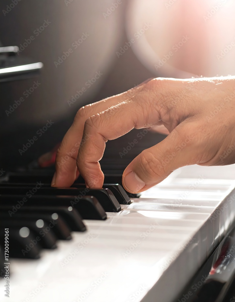 Fototapeta premium A hand playing piano keys