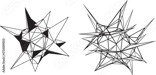 Abstract Polygonal Shapes with Lines on White Background