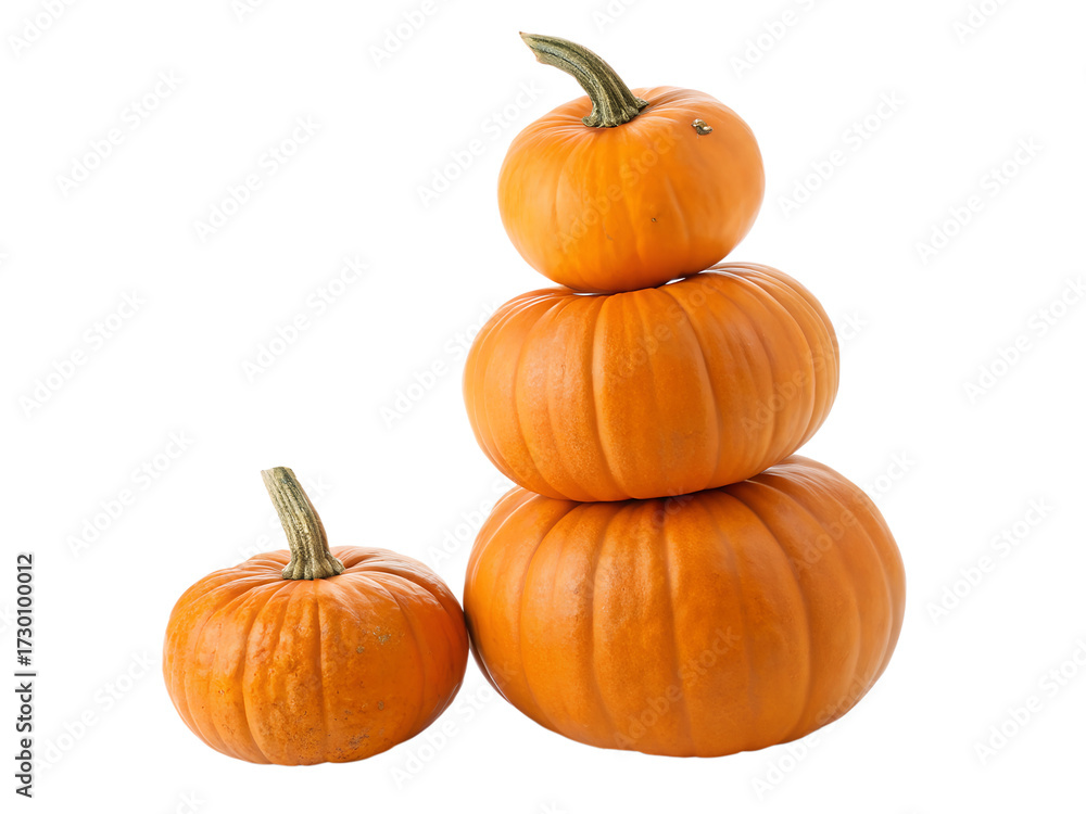 Obraz premium A stack of three pumpkins with a small pumpkin beside it isolated on transparent background