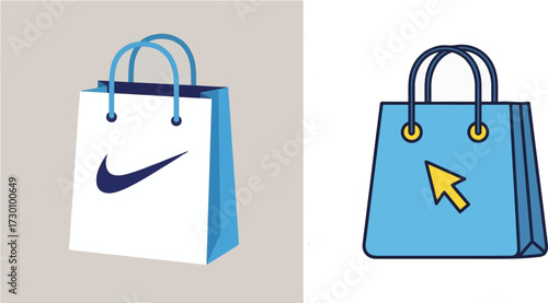 Illustrated Shopping Bags for Traditional and Online Purchasing Concepts