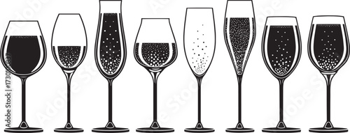  Vector Set of Alcohol Glasses – Red Wine, White Wine, Champagne, and Sparkling Drinks