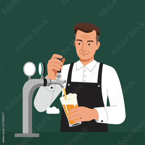 Bartender pulling tap beer into a glass