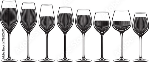  Vector Set of Alcohol Glasses – Red Wine, White Wine, Champagne, and Sparkling Drinks