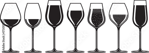  Vector Set of Alcohol Glasses – Red Wine, White Wine, Champagne, and Sparkling Drinks