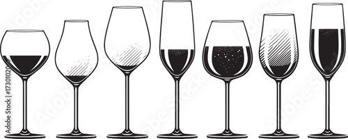  Hand Sketched Wine Glass Vector Collection – Goblets, Flutes, and Drinkware for Bars and Restaurants