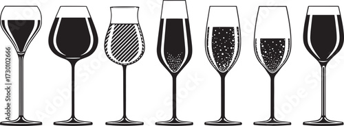  Hand Sketched Wine Glass Vector Collection – Goblets, Flutes, and Drinkware for Bars and Restaurants