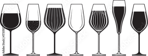  Hand Sketched Wine Glass Vector Collection – Goblets, Flutes, and Drinkware for Bars and Restaurants