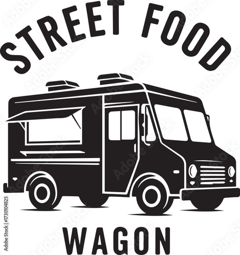 Food truck logo template. Street food wagon vector design. Retro food truck logotype silhouette On White Background