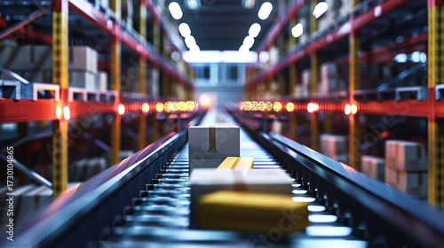 Automated distribution center conveying packages efficiently through warehouse