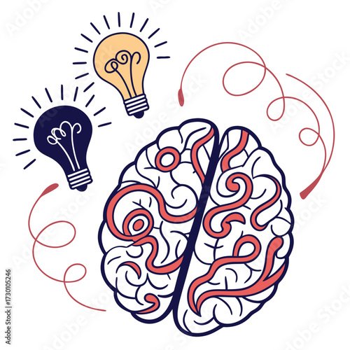 Brain with light bulbs representing ideas and creativity