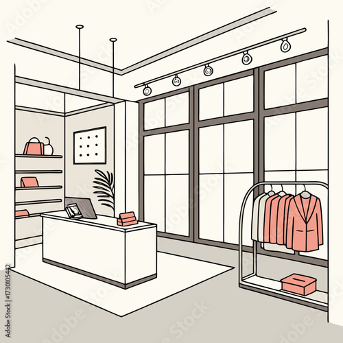 Illustration of a clothing store interior