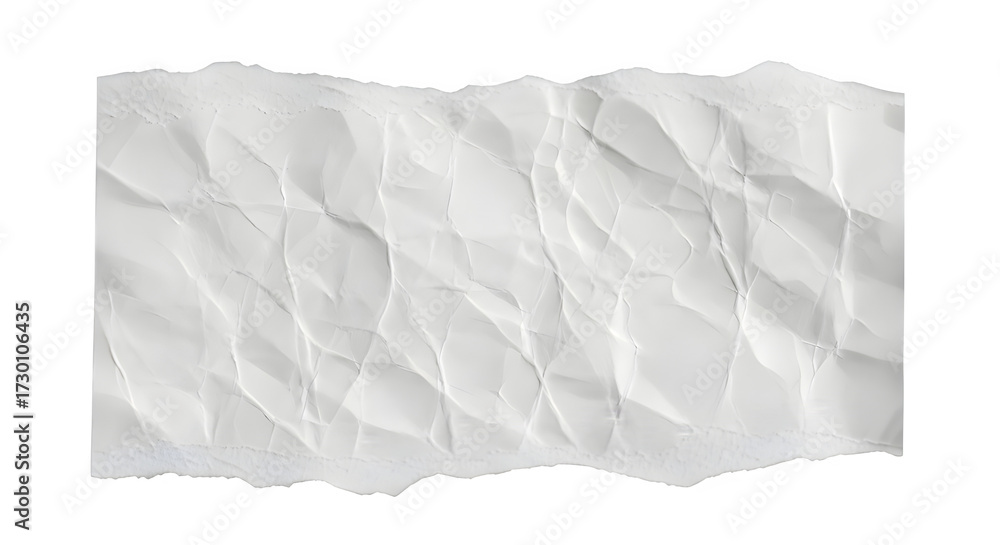 Obraz premium A wrinkled and torn piece of white paper with a rough, jagged edge on a white background