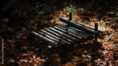 Small Wooden Log Structure in Forest with Autumn Leaves
Small Wooden Log Structure in Forest with Autumn Leaves

