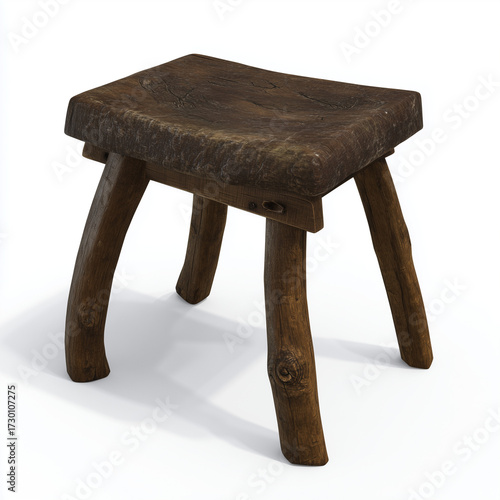Handmade Rustic Wooden Stool with Square Seat
