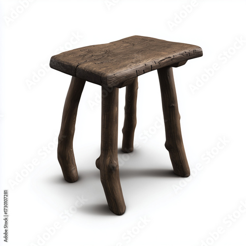 Rustic Wooden Stool with Irregular Shape and Four Legs
