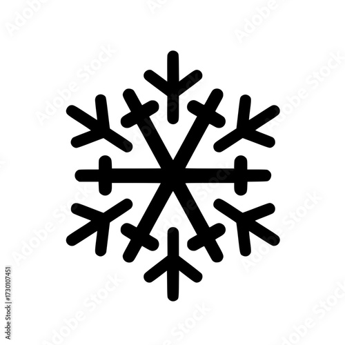 Snowflake icon in minimalist design on white background and copy space