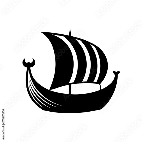 viking ship icon black silhouette vector illustration on transparent background