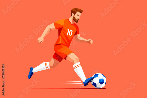 A Professional Soccer Player Dribbling the Ball During a Sports Match with Intense Focus and Athletic Prowess