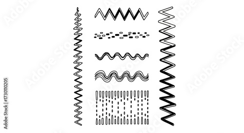 A Collection of Hand Drawn Decorative Zigzag Stitching Patterns and Borders for Creative Design Projects