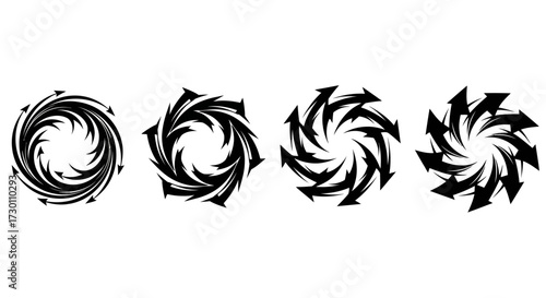 Abstract Swirling Arrow Patterns Representing Dynamic Circular Motion and Transformation with Grunge Texture Effects