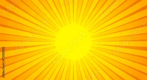 Bright Yellow Sunburst Rays Illuminating a Radiant Orange Background Evoking Warmth and Energy