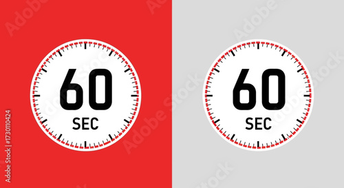 Countdown Timer with Sixty Second Mark Clearly Displayed on Red and Grey Backgrounds Representing Time Management and Punctuality