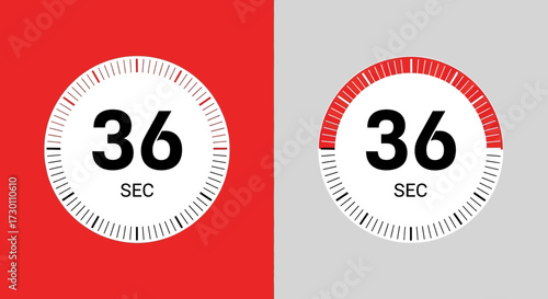 Timer Showing Thirty Six Seconds Remaining Countdown Clock With Progress Indicator and Segmented Circle Design