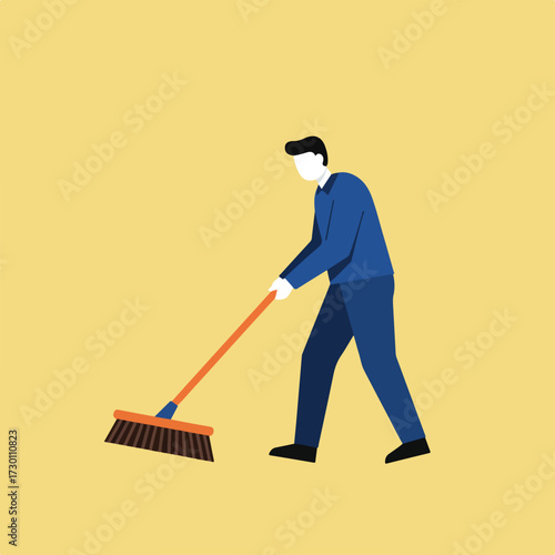 Man sweeping with a broom