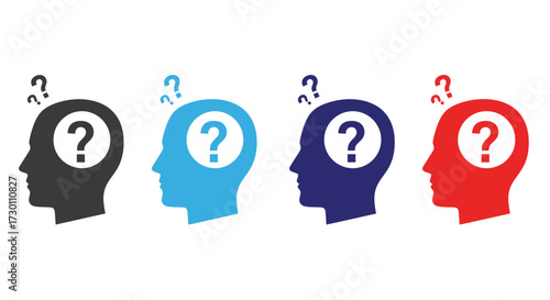 Understanding the Complexities of Human Thought and Cognitive Processes Featuring Question Marks Above Silhouettes of Heads