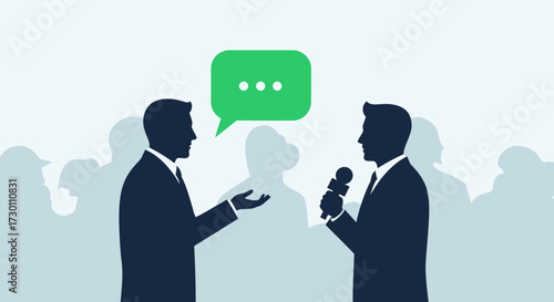 Illustrating a Meaningful Conversation Between Two Business People with a Speech Bubble Above Representing Dialogue and Discussion in a Professional Setting