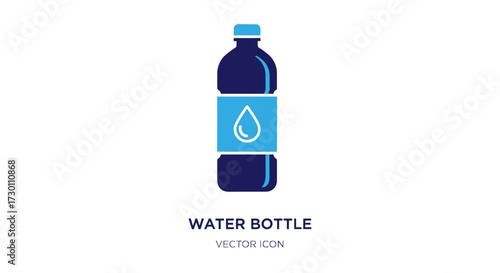 A Simple Blue Water Bottle Icon With a Water Droplet Symbol On Its Label Representing Hydration and Refreshment