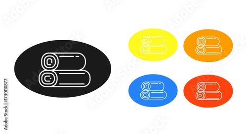 Set of stacked rolled towels in various vibrant oval backgrounds representing laundry spa and bathroom services