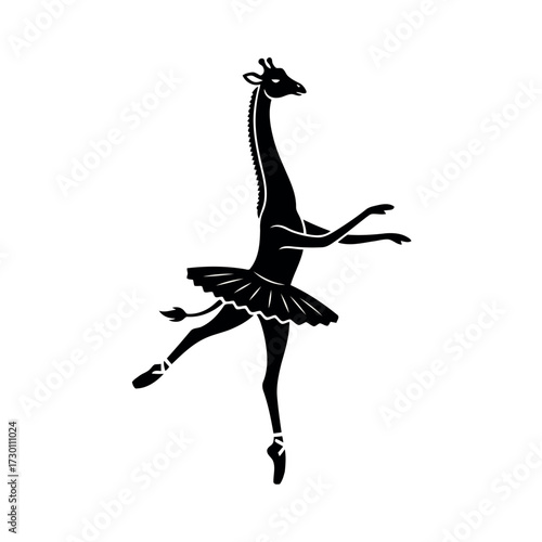 Giraffe ballerina in a tutu and pointe shoes dancing gracefully on a transparent background Keywords: giraffe, ballerina, ballet, dance, tutu, pointe shoes, animal, wildlife, graceful, elegant