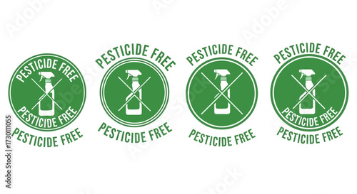 Illustrations depicting a pesticide-free environment represented by a spray bottle and a crossed-out pesticide symbol