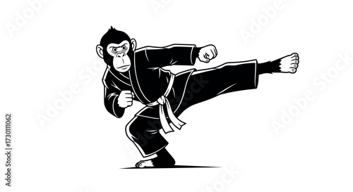 Karate Monkey Performing High Kick with Transparent Background Keywords: monkey, karate, martial arts, kick, fighting, animal, ape, fighter, kung fu, taekwondo, judo, sport, action, dynamic