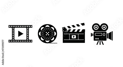 Collection of Simple Icons Representing Cinema And Film Production Equipment With No Brand Names