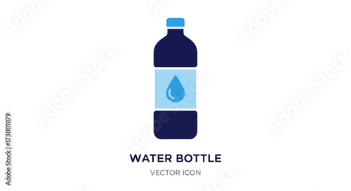 A Refreshing Plastic Water Bottle with a Blue Label Showing a Water Drop Icon Vector Graphic
