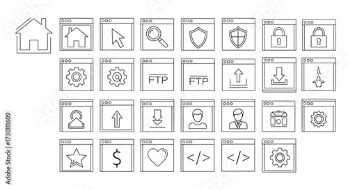A Comprehensive Collection of Website Interface Icons Representing Various Online Functions and Features