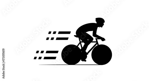 Silhouette of a cyclist in motion with speed lines indicating rapid forward movement