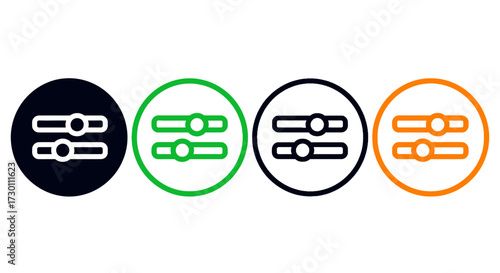 Four Colored Circles Featuring Horizontal Sliders Icons Representing Settings Adjustments and Customization Options