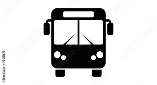 A Simple Black Silhouette of a Bus Viewed from the Front Showing its Headlights and Windshield