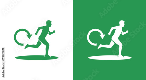 Illustrative Iconography of a Runner with a Circular Arrow Symbolizing Continuous Movement and Activity Fitness and Athletic Performance