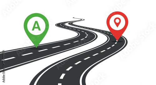 Navigating the Path from Starting Point A to Destination Point B on an Illustrative Road Network Showing Distance and Direction