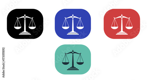 Set of Balance Scales Icons Representing Justice Law Equity and Fairness in Different Colors