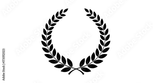 A Classic Laurel Wreath Emblem Symbolizing Victory Achievement and Prestige in a Simple Black Silhouette on a White Background
